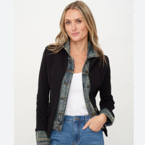 Amici Jackets & Blazers - Amici 'Clarissa' Layered Blazer Denim Jacket in Black/Blue Size Medium